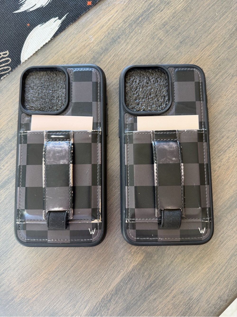 Black Plaid Magnetic Card Phone Case with Kickstand